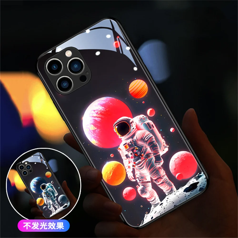 

Luxury Astronaut Pattern Voice Sensing LED Light Up Glowing Luminous Phone Case For iPhone 15 14 13 12 11 Pro Max X XR XS 6 7 8