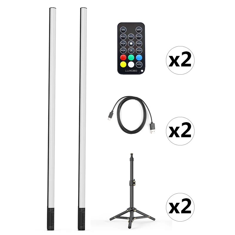 LUXCEO 2팩 120cm 18W RGB 무드 라이트 블루투스 APP 제어 LED 분위기 램프 스틱 DJ 조명 바 댄스 음악 클럽/포토 부스/야외 파티/게임 룸