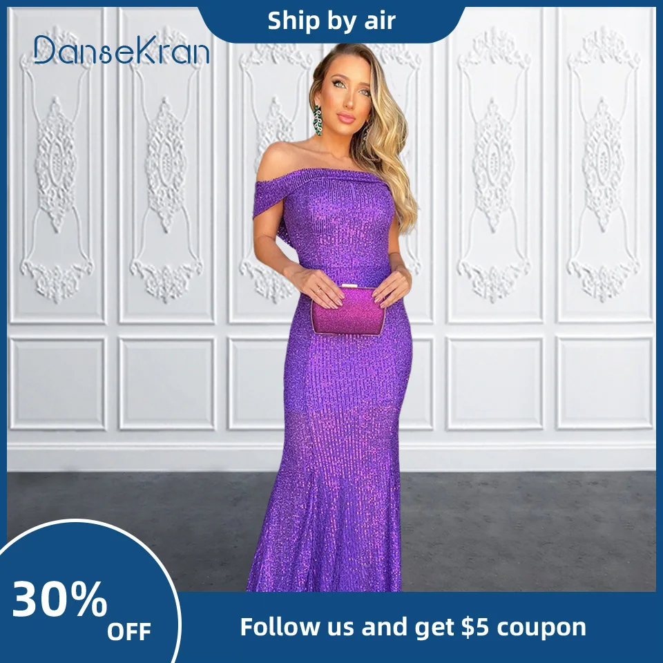 

2023 Sparkle Sequin Prom Dresses for Girls Off-the-shoulder Floor-Length Mermaid Formal Evening Gowns for Women's Party