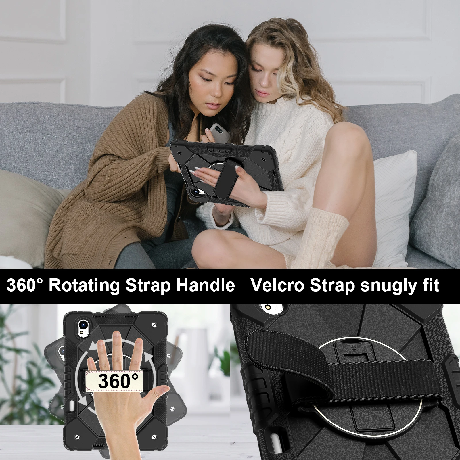 360° Rotating Heavy-Duty Stand Armor Case with Shoulder Strap