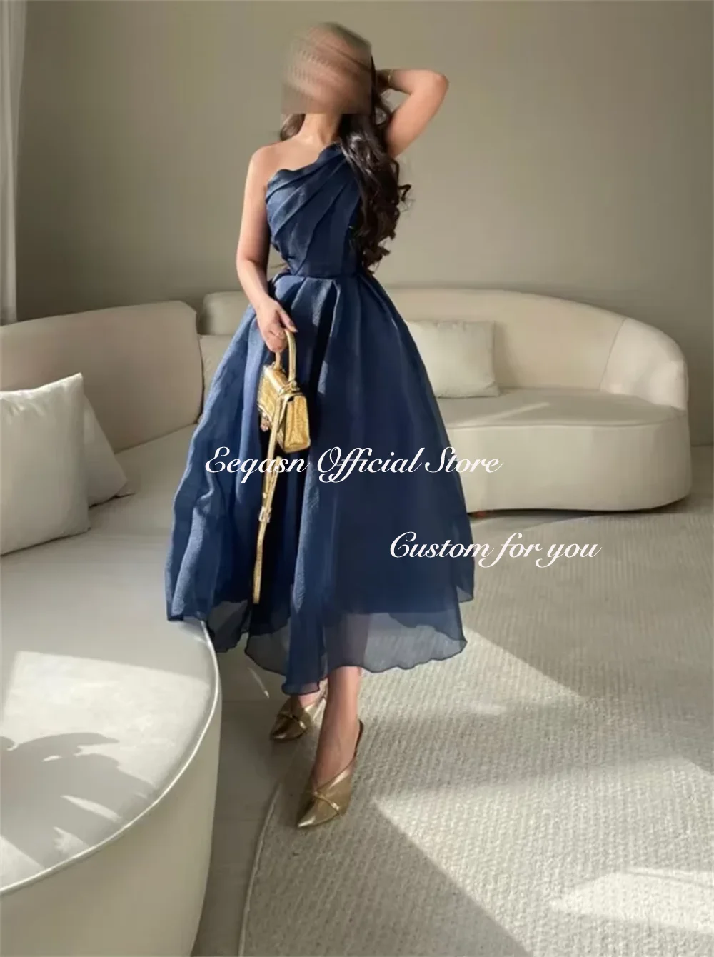 Blue Official Dresses Navy Blue Evening Dresses One Shoulder
