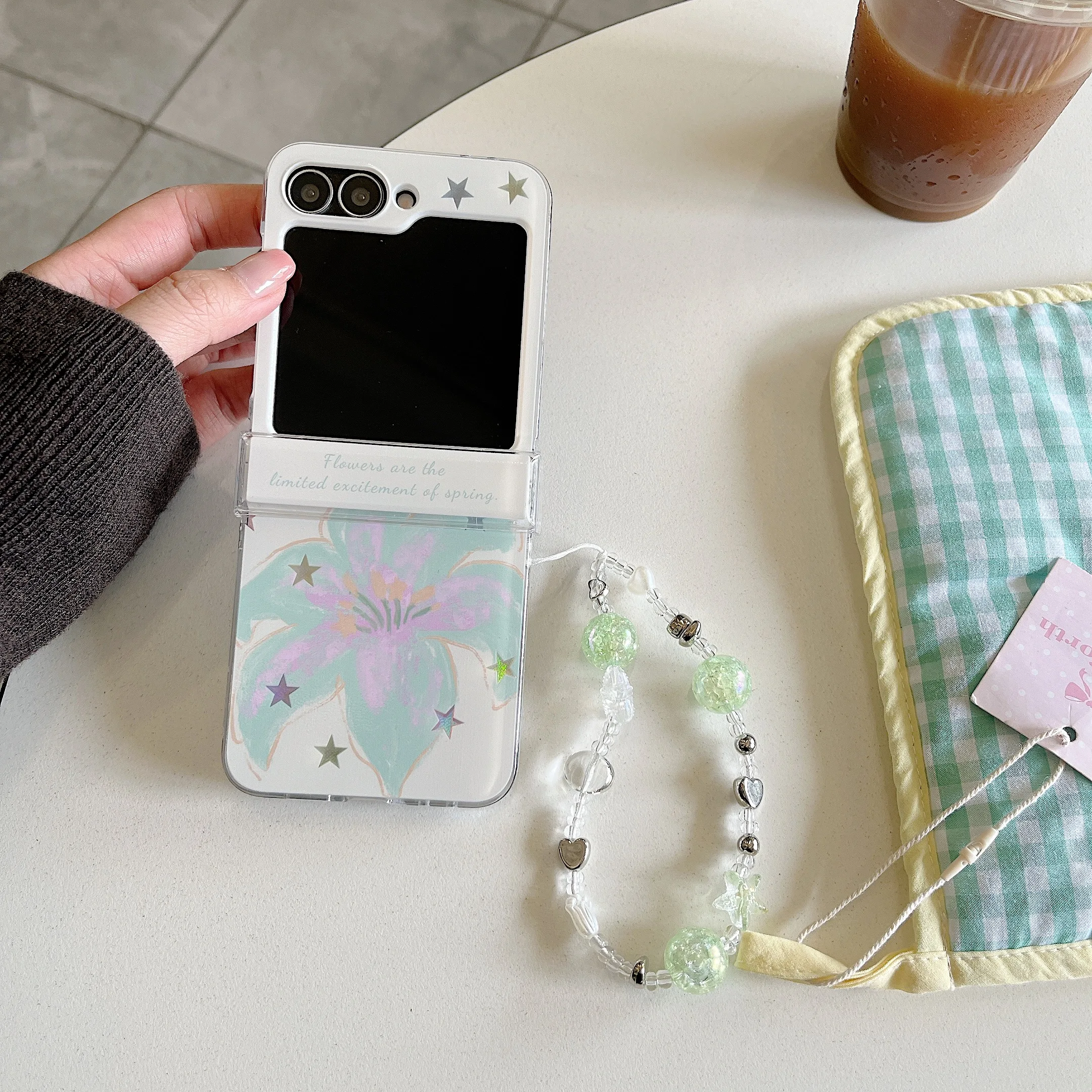 Clear Laser Star Phone Case with Chain Hinge Cover