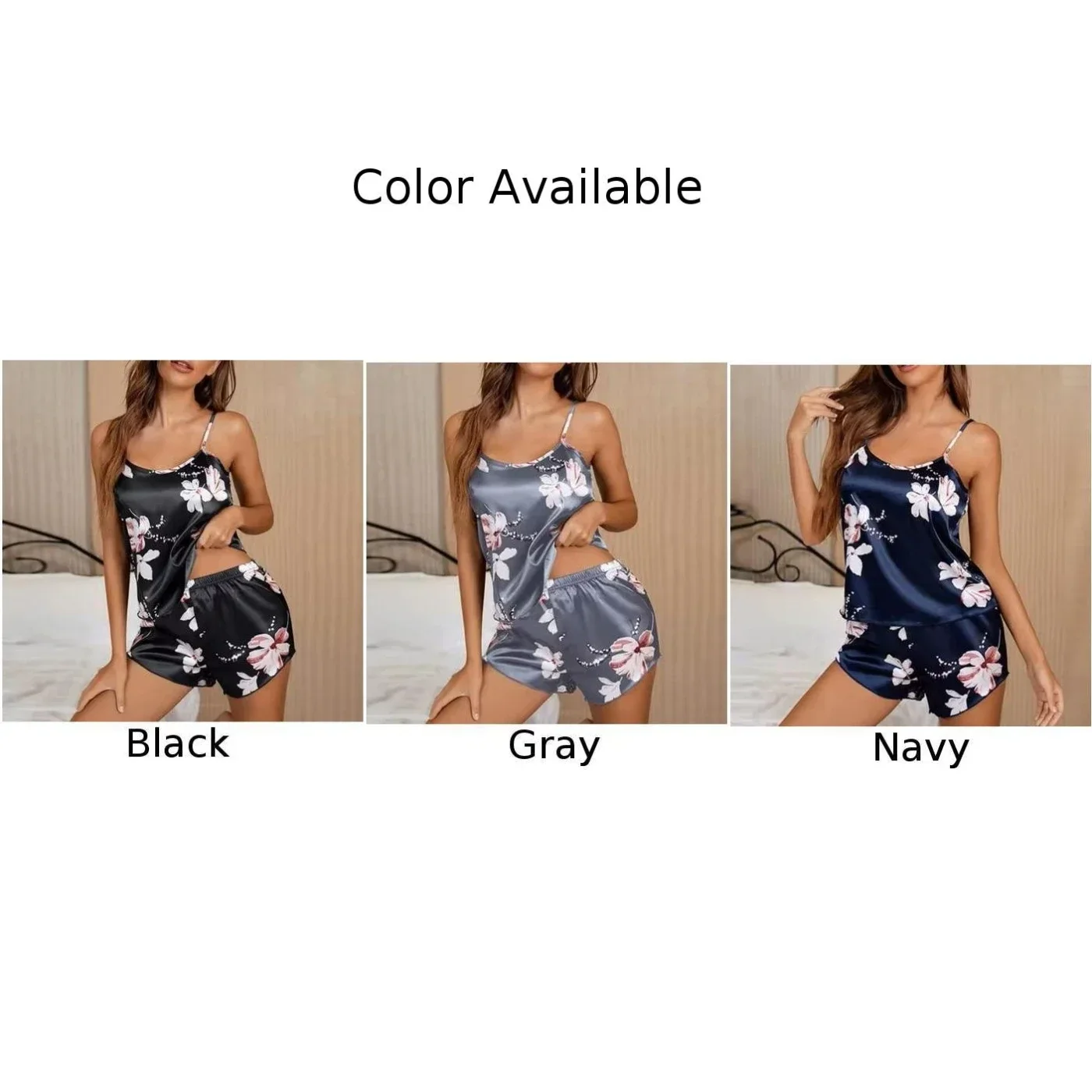 Women Pajamas Set Women's Sexy Suspender Printed Vest Sleepwear Satin Short Camisole Shorts Set Soft Nightwear Lingerie Pajamas