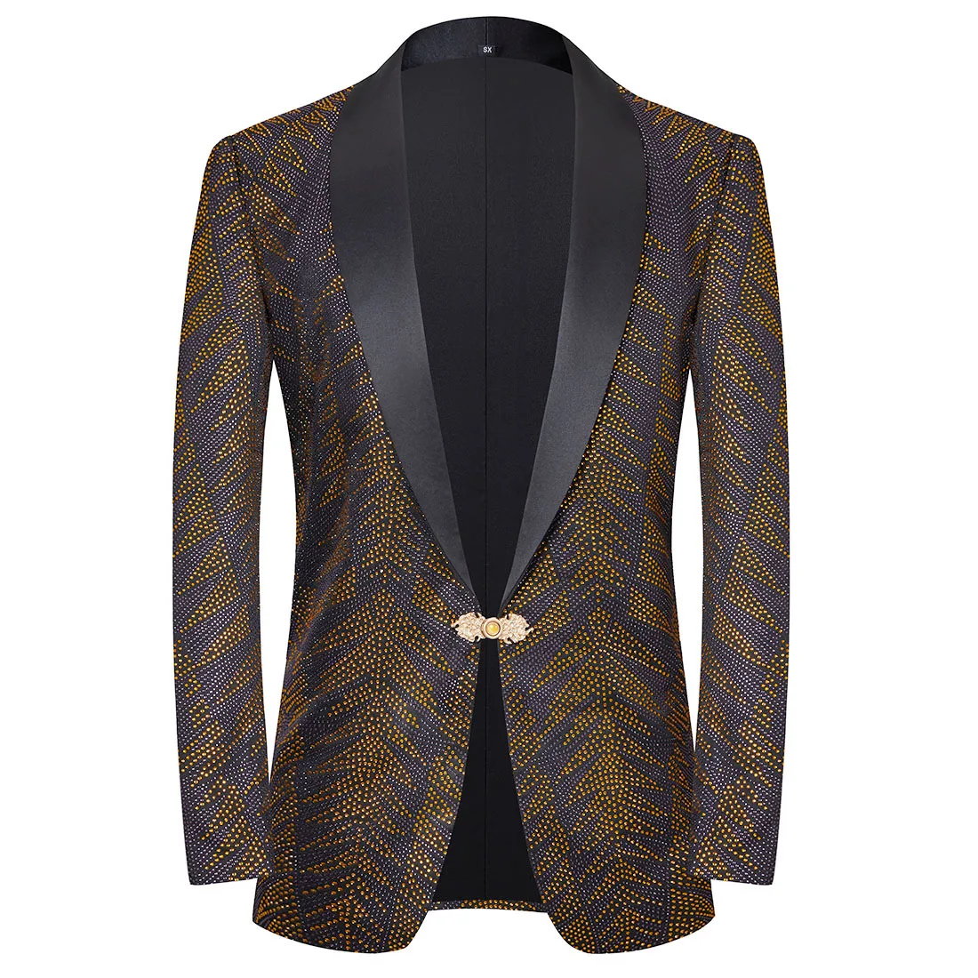 

Mens Wedding Luxury Rhinestones Suit Jacket Lapel Single Button Slim Fit Blazer Singer Host Stage Performance Formal Tuxedo Coat