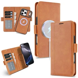 2 - in - 1 Magnetic Wallet Case with Wireless Charging and Card Slot - iPhone 18 (Brown)