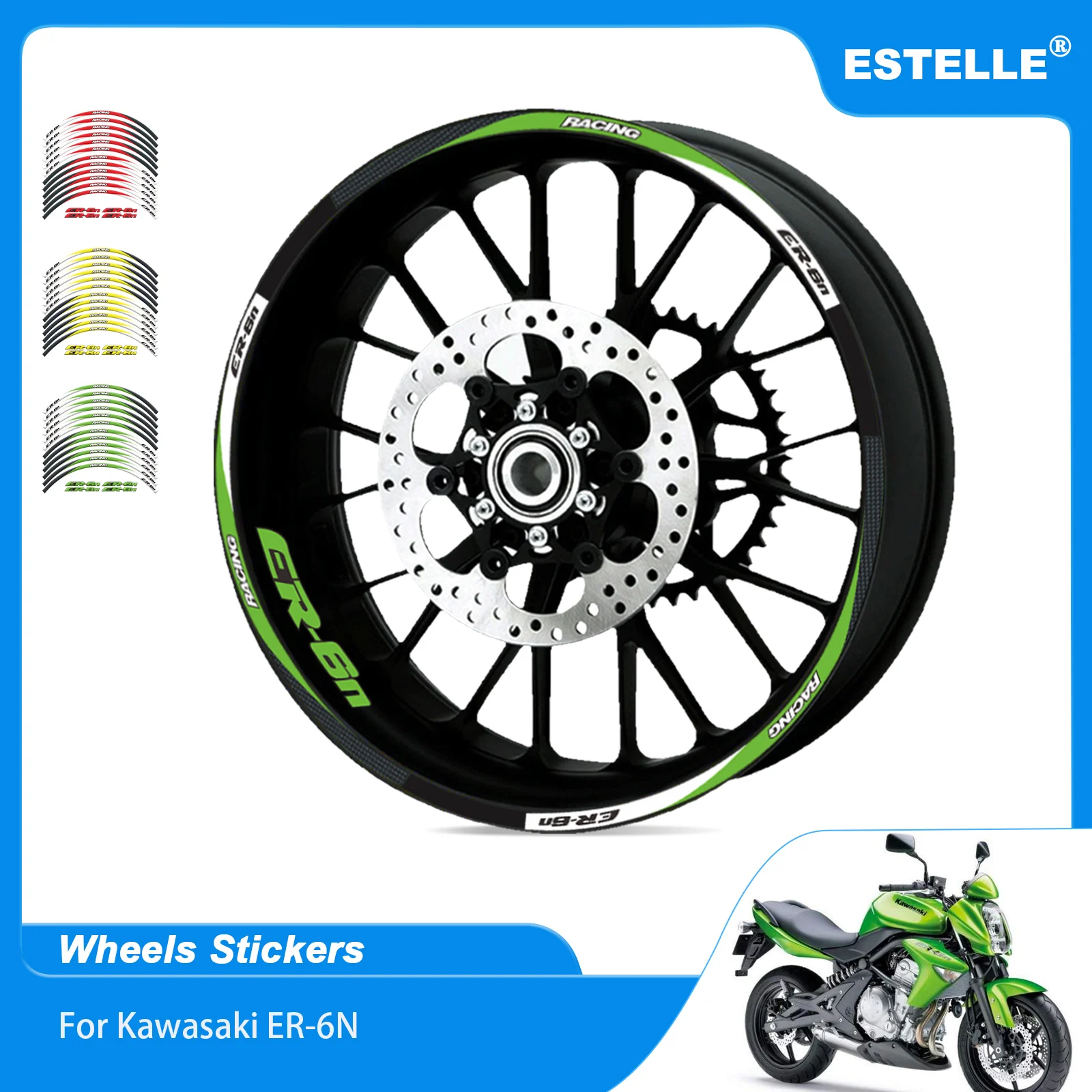 

Hot Motorcycle decal Outer Wheel Rim Stickers Tire Film Border Reflective Decals Tire Decoration For Kawasaki ER-6N All Years