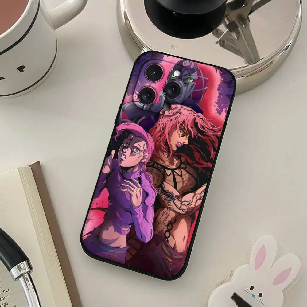 Anime-Inspired Soft Black Phone Case - JoJo's Bizarre Adventure Design