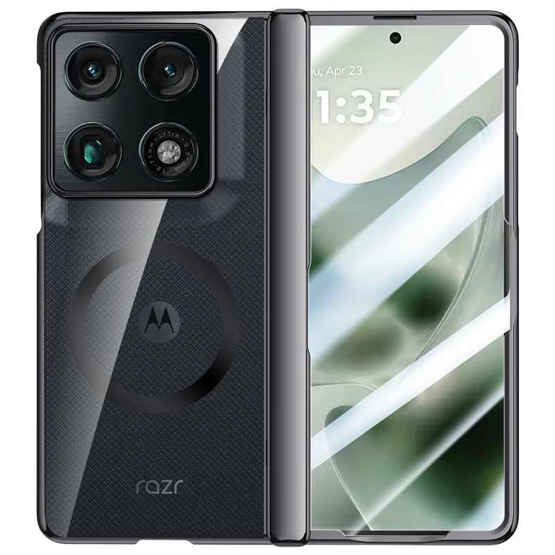Magnetic Electroplated Foldable Phone Case with Hinge Protection, Kickstand, and Tempered Glass