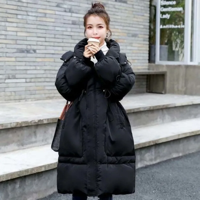 2023 New Women Down Cotton Coat Winter Jacket Female Mid Length Version Parkas Loose Warm Outwear Hooded Large Size Overcoat