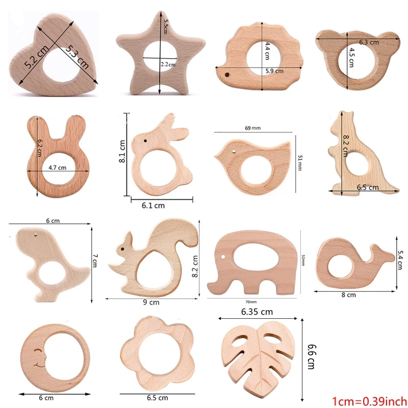 

Wooden Elephant Rabbit Heart Love Horse Ring Baby Teether Eco-Friendly Unfinished Baby Grasping Pacifier BPA Free Beech Natural