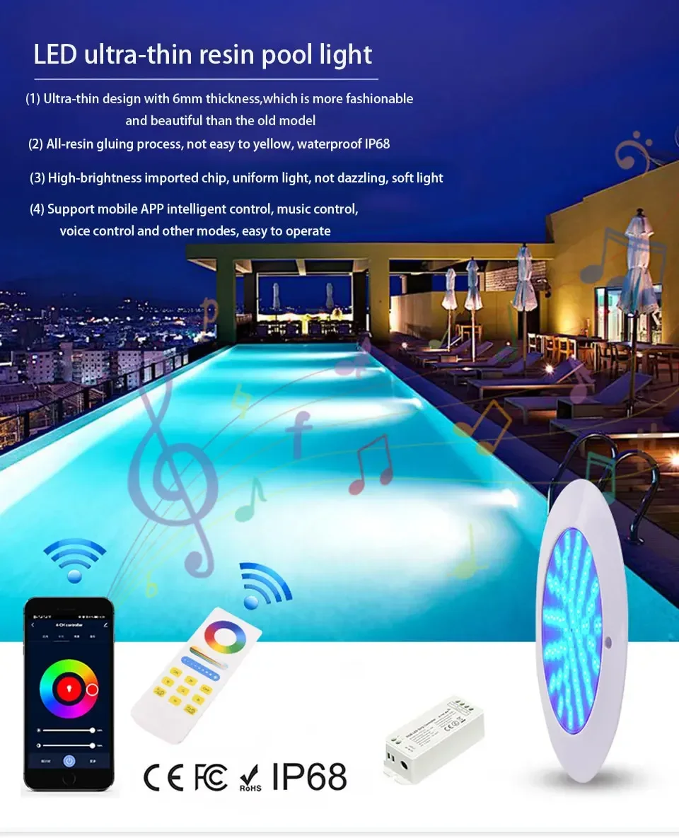 Description Picture 3 of itemRGB LED Swimming Pool Light 35W Underwater Wall Hanging Without Opening 40W IP68 Outdoor Landscape Lighting APP Remote Control