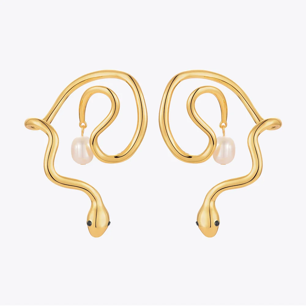 

ENFASHION Snake Natural Pearl Ear Cuff Gold Color Earrings For Women Fashion Jewelry Animals Pendientes Friends Gifts E221379