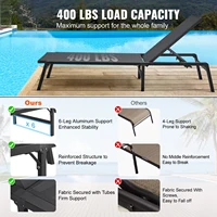 SucceBuy Chaise Lounge Chair Outdoor Aluminum Patio LoungeFolding Pool Lounge Recliner Full Flat for Patio Beach Pool Dark Grey 2