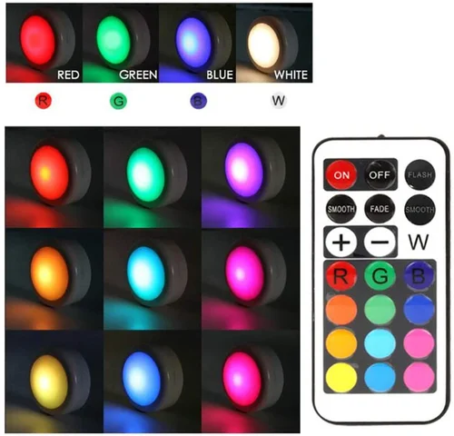 무선 LED 퍽 조명, RGB 12 색, 조도 조절 터치 센서, 캐비닛 아래 조명, 옷장 계단 복도 야간 램프 4