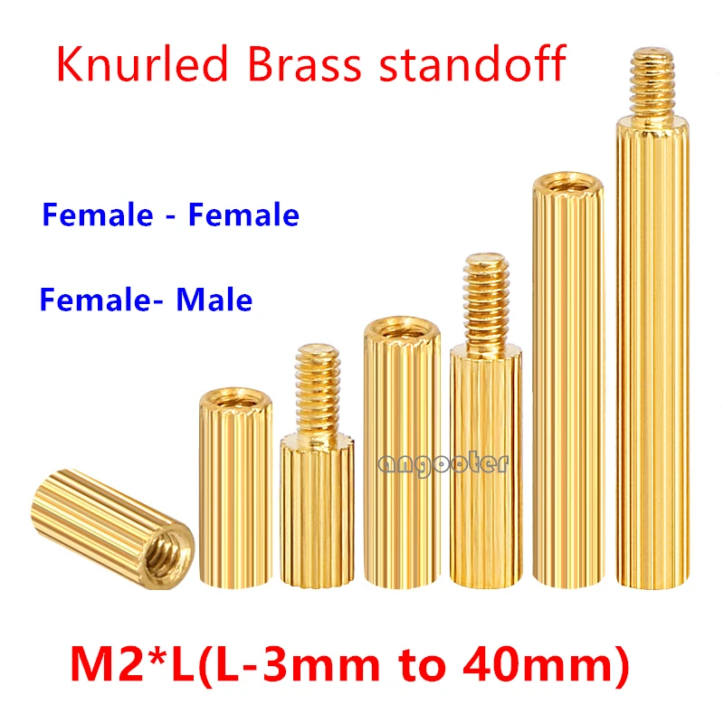 KnurledBrassstandoffsM2BrassRoundStandoffSpacerMaleFemaleM2