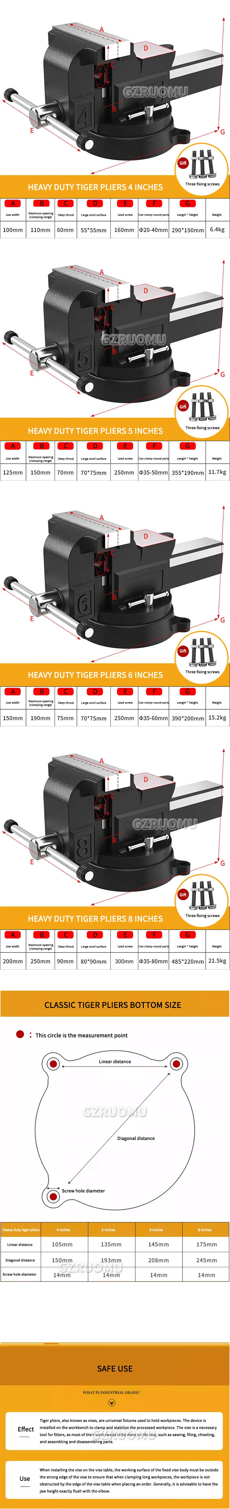 4/5 Inches Heavy Duty Cast Iron Bench Vise with 360° Swivel Base & Anvil Multipu