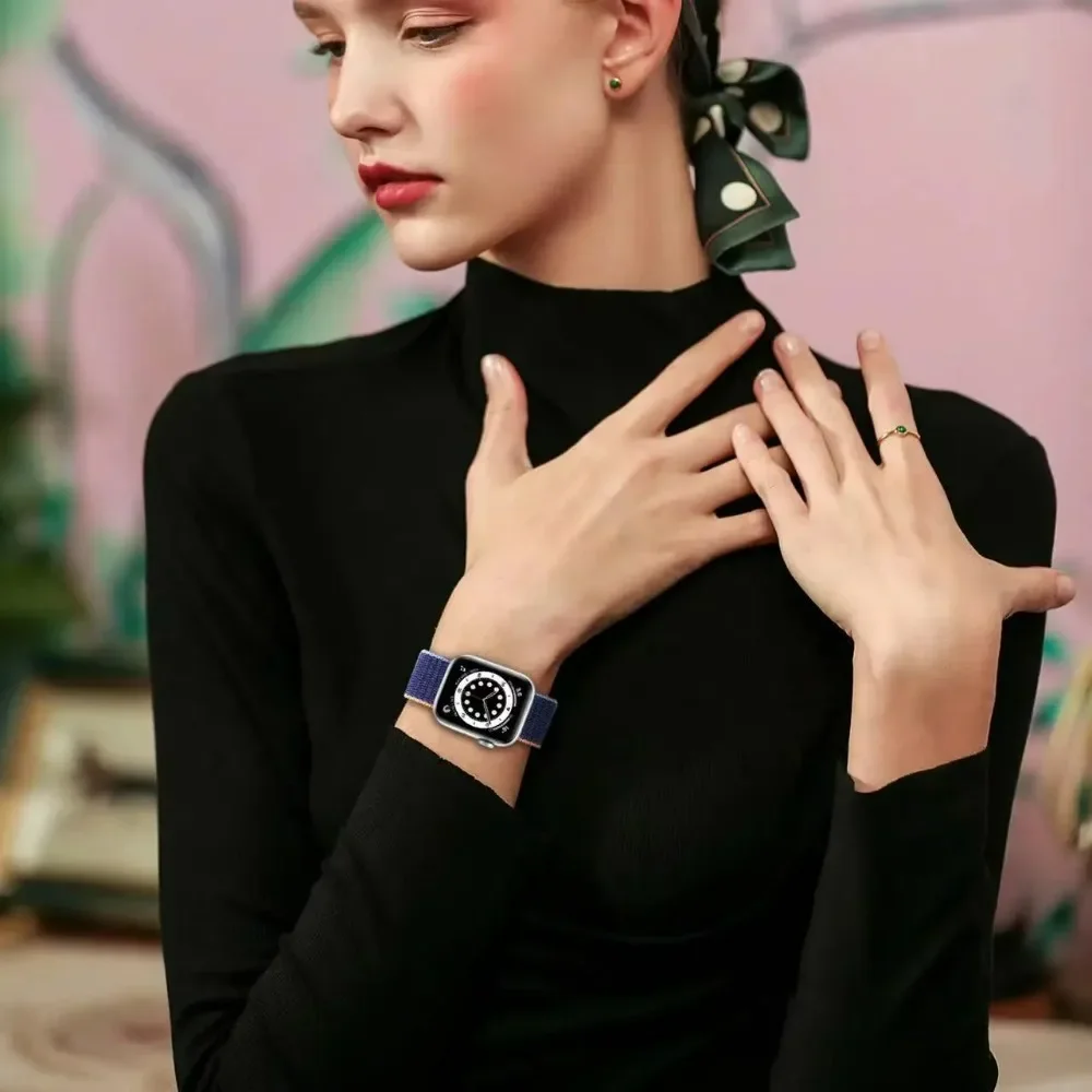애플 워치 밴드용 나일론 루프 스트랩, 2 섹션 팔찌, iWatch 시리즈 울트라 9 8 7 6 5 3 SE, 44mm, 40mm, 42mm, 38mm, 49mm, 45mm, 41mm