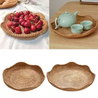 Handwoven Rattan Storage Basket Fruit Picnic Basket Cake Wicker Tray Food Bread Plate Snack Box Sundries Container Kitchen Decor 1