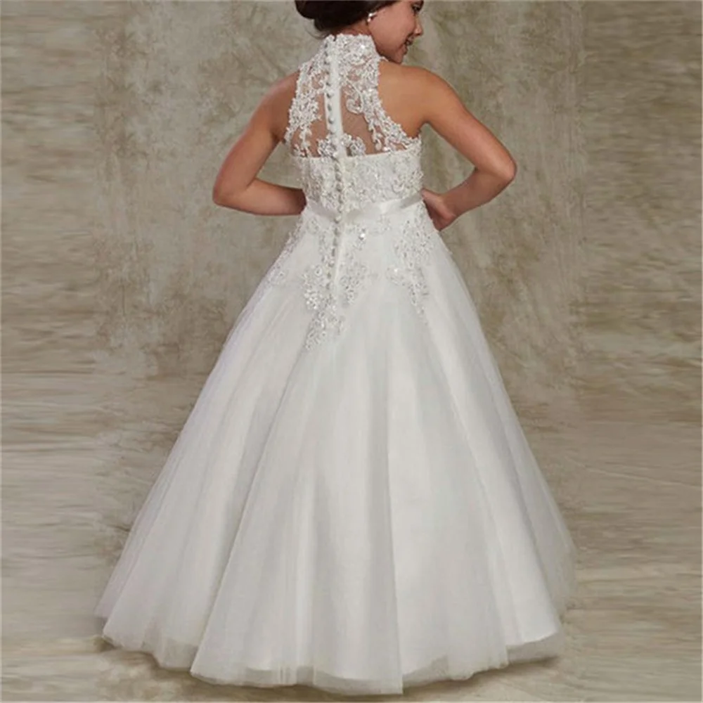 

First Communion Dresses Half-sleeved Lace Decal Flower Girl Bridesmaid Princess Dress Wedding Party Dream Kids Gift