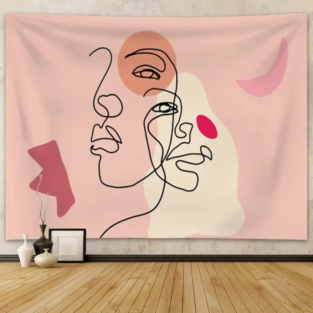 

Pink Minimalist Line Art Face Tapestry for Bedroom Abstract Aesthetic Tapestry Wall Hanging for Living Room Bedroom Decoration