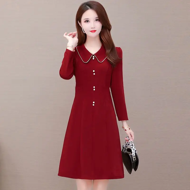 Elegant-Lapel-Button-Spliced-All-match-Solid-Color-Mini-Dress-Women-s ...