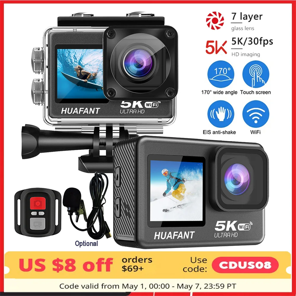 G9Pro Upgraded Action Camera 5K 4K60FPS 48MP 2.0 Touch LCD EIS Dual Screen WiFi 170D Waterproof 30M 4X Zoom Go Sports Pro Camera