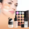 Makeup Box Set, Cosmetic Gift Box Eyeshadow Eyeliner Eyebrow Pen Lipstick Lip Gloss Primer Foundation Loose Powder Brushes Puff 5