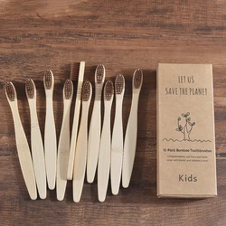 10-Piece Eco-Friendly Children's Bamboo Toothbrush Set with Soft Bristles (Kids 10 Piece Brown)