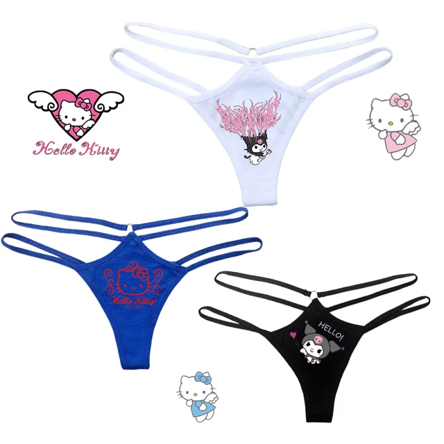 Anime Hello Kitty Thong Cartoon Kuromi Melody Sexy Lady Thin Strap Hollow  Out Triangle Low Waist