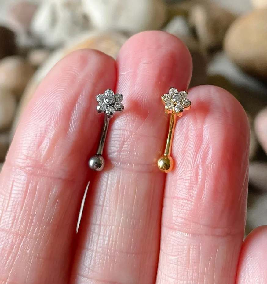 ESHIONER G23 Titanium rook-piercing, sieraad, banaan, wenkbrauwen, barbell, helix, labret, piercing, lippen, lippiercing, Daith Belly Bar, zilveren opaalbol, 6 mm/8 mm/10 mm, 16G, gebogen barbell