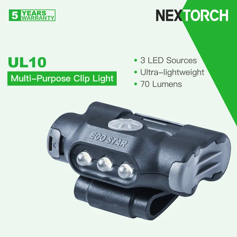 

Nextorch UL10 3 LED Sources Multi-Purpose Clip/Cap Light, 180º Rotatable Adjustable, Lightweight for Camping, Hiking, Running