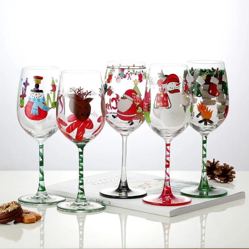 Hand-Painted Christmas Wine Glasses Santa and Snowman Design Festive Bar Accessories Champagne Goblets for Holiday Celebrations