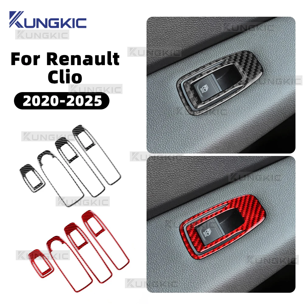 Real Soft Carbon Fiber Sticker For Renault Clio 5 MK5 LHD RHD Car Window Lift Panel Button Trim