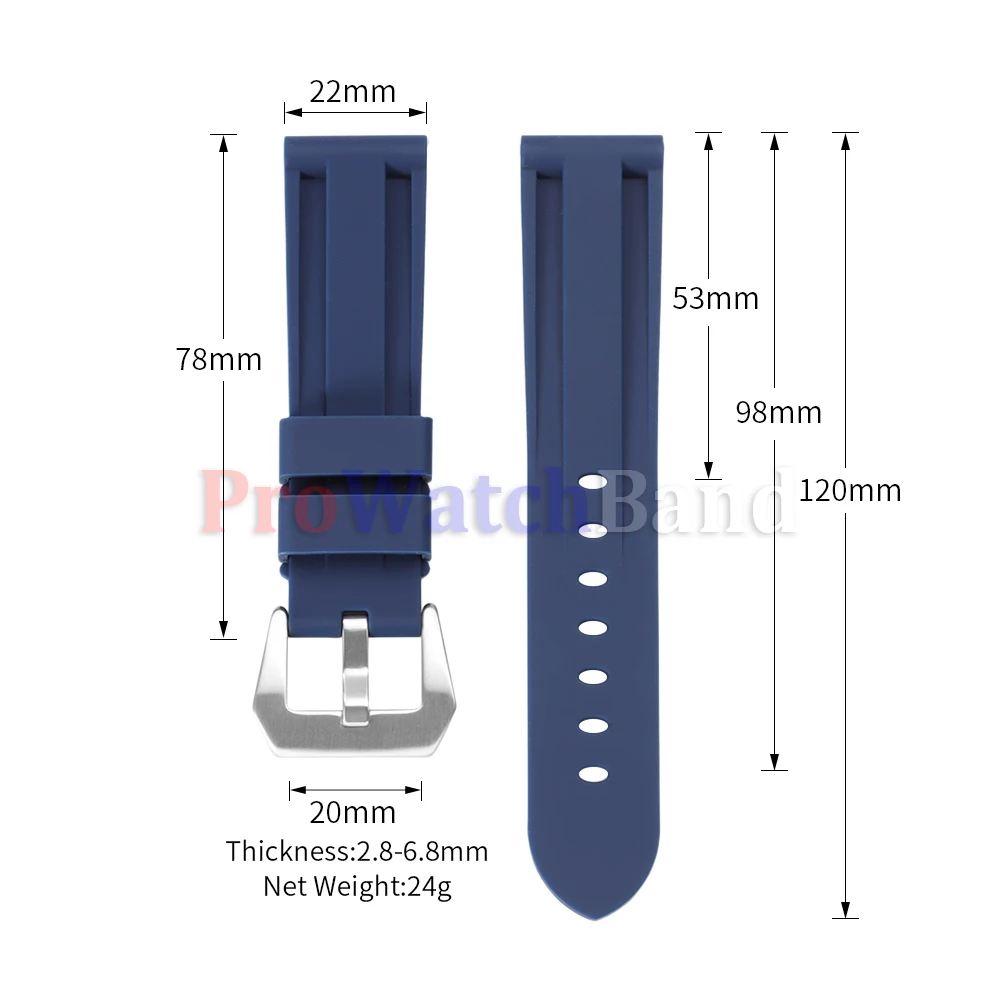 Stitched Sports Silicone Watch Band in Blue and Yellow - Soft Rubber Strap