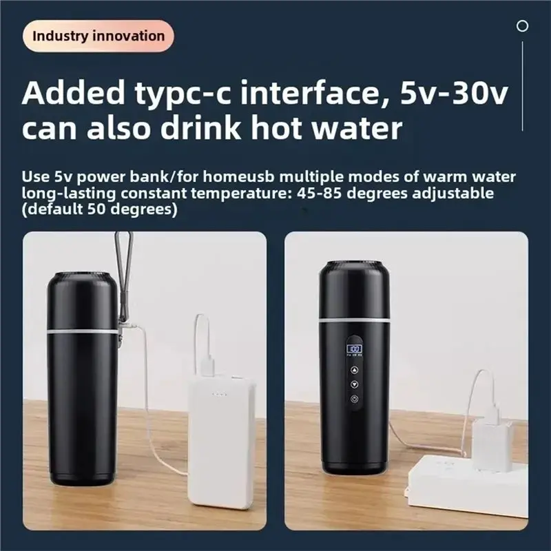 자동차용 USB 전원 500ML 전기 온수병 24V DC 휴대용 여행 컵 자동차 및 출퇴근용