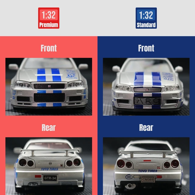 1/32 Nissan Skyline GTR R34 JDM Toy Car Model Diecast Vehicle Miniature Sound & Light Pull Back Collection Gift Children Boy 5