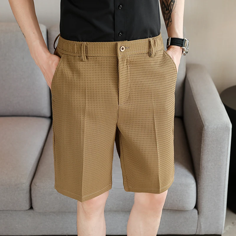 Men Summer High Quality Casual Business Shorts Male Slim Fit Fashion Waffle Pattern  Shorts/ Breathe Cool Comfort Short 29-38