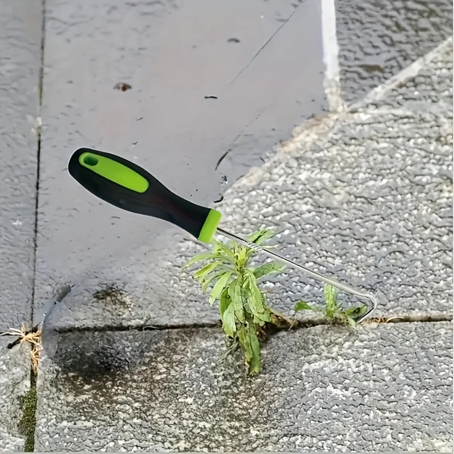 Sturdy Metal Weeding Hook Tool - Ergonomic Black & Green Handle for Effortless Garden Weeding, Pathway Maintenance 2