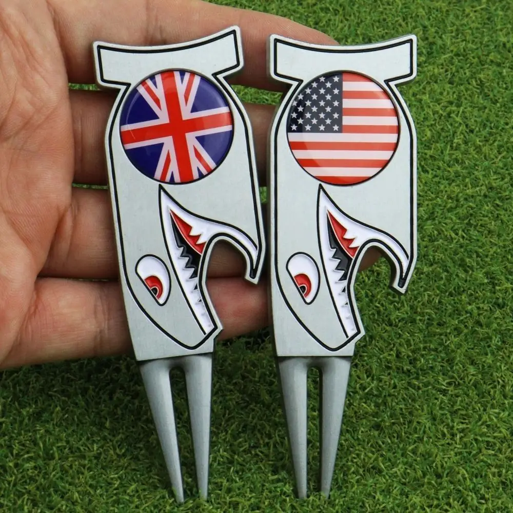 

Zinc Alloy Golf Green Fork Groove Cleaner Multifunctional Shark Divot Fork Portable Magnetic Golf Ball Marker Play Golf