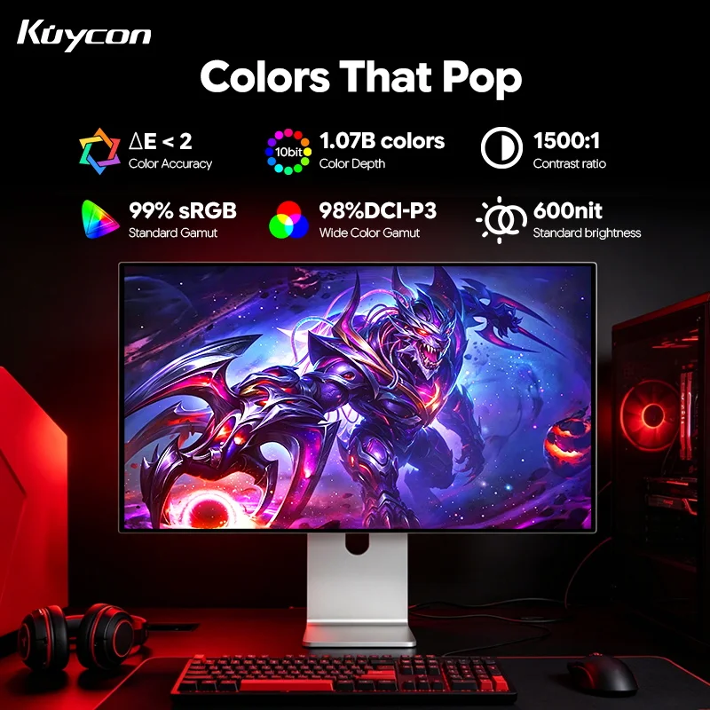 쿠이콘 P27Z 27인치 모니터 5K 180Hz 2K 330Hz 듀얼 모드 게이밍 모니터, 6개 스피커 서라운드 사운드, 눈부심 방지 컴퓨터 디스플레이