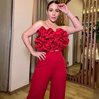 2025 Solid Red Flower Bikini Swimsuit Luxury Women Swimwear Sexy Swim Suit Deep V Monokini Off Shoulder Bodysuit Bathingsuit - Image 5