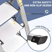 4-Step Folding Ladder with Retractable Handgrip, Anti-Slip Wide Pedals, Aluminum Safety Stool for Household Use, 330lbs Capacity 4
