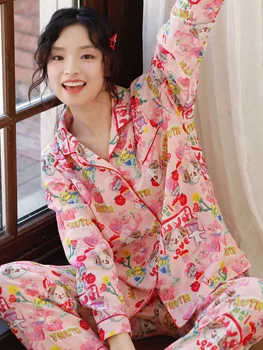 Dopamina Sweet Lady Sleepwear Nuovo arrivo Stagione primaverile Pigiama in voile a doppio strato in puro cotone Cute Girl Ins Manica lunga Homewea 1