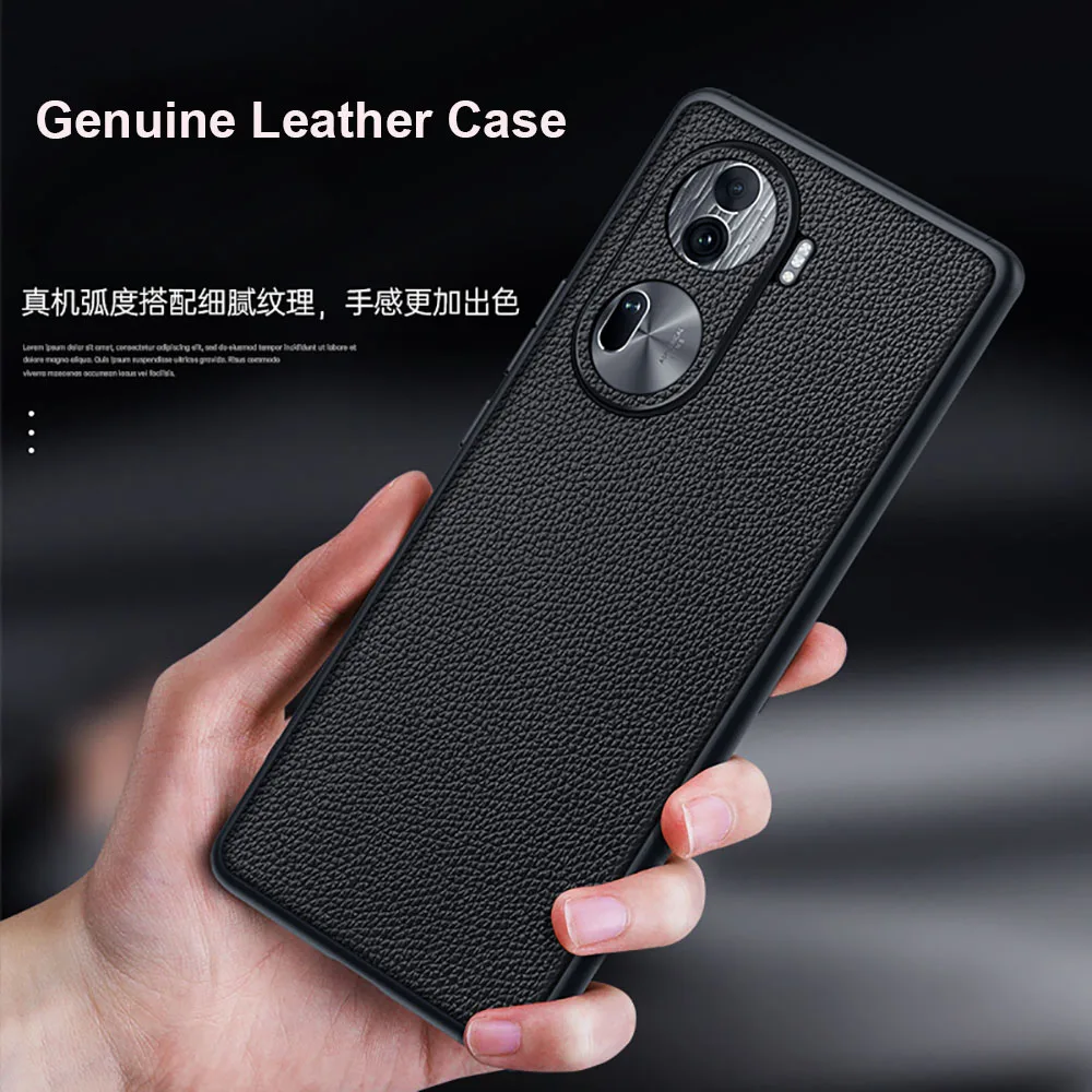 

Роскошный чехол из натуральной кожи для Honor 100 Honor 100 Pro, Противоударная задняя крышка телефона с узором Личи, металлическая крышка для камеры