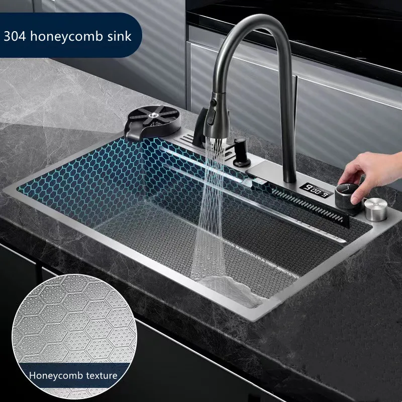 Waterfall Kitchen Sink Embossed Stainless Steel Sink 304