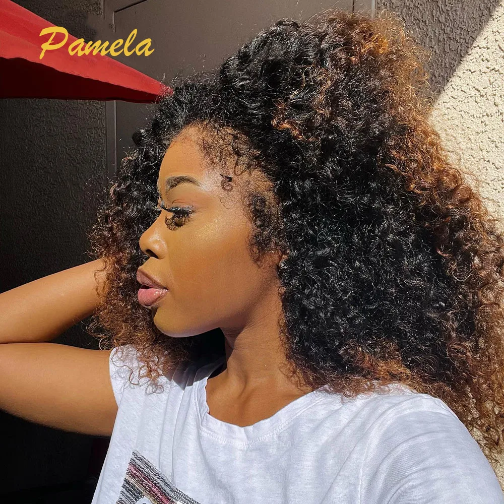 

Ombre 1B/30 Colored Curly 250% Density 13x4 Water Wave HD Transparent Lace Front Kinky Edges Hairline Wig With Curly Baby Hair