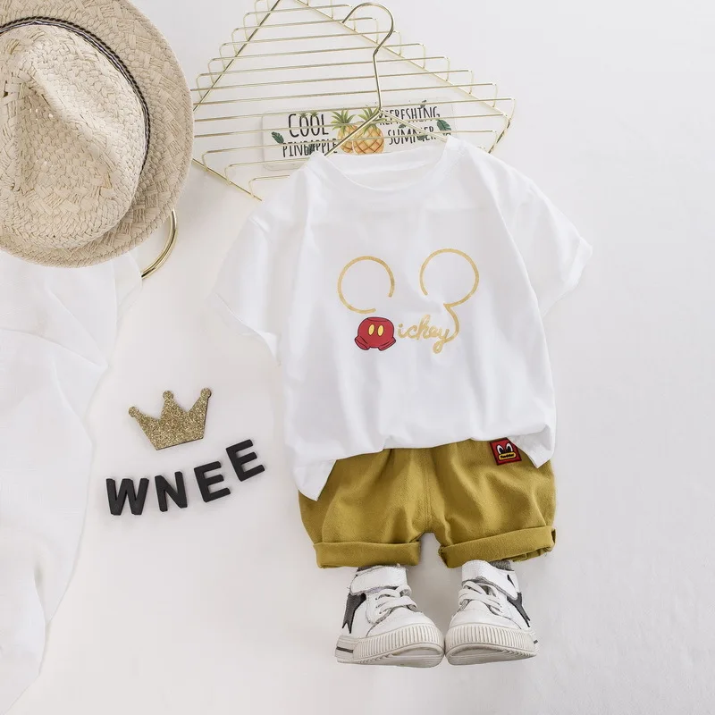 Fashion Summer Baby Boys Clothing Sets Kids Tracksuit Infant Clothes Cartoon Mickey T Shirt Shorts Children Outfits 2Pcs Suit