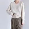 FA679 2024 New Women's V-neck Sweater Lazy Style Retro Premium Knitted Sweater Top 3