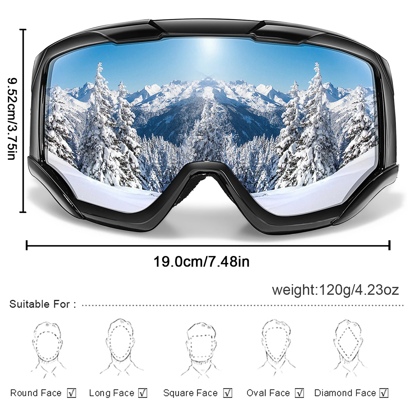 Ski Goggles Snowboard Snowmobile Ski Goggles Outdoor Sport Windproof Double Layers Anti-fog UV400 Eyewer Big Ski Mask