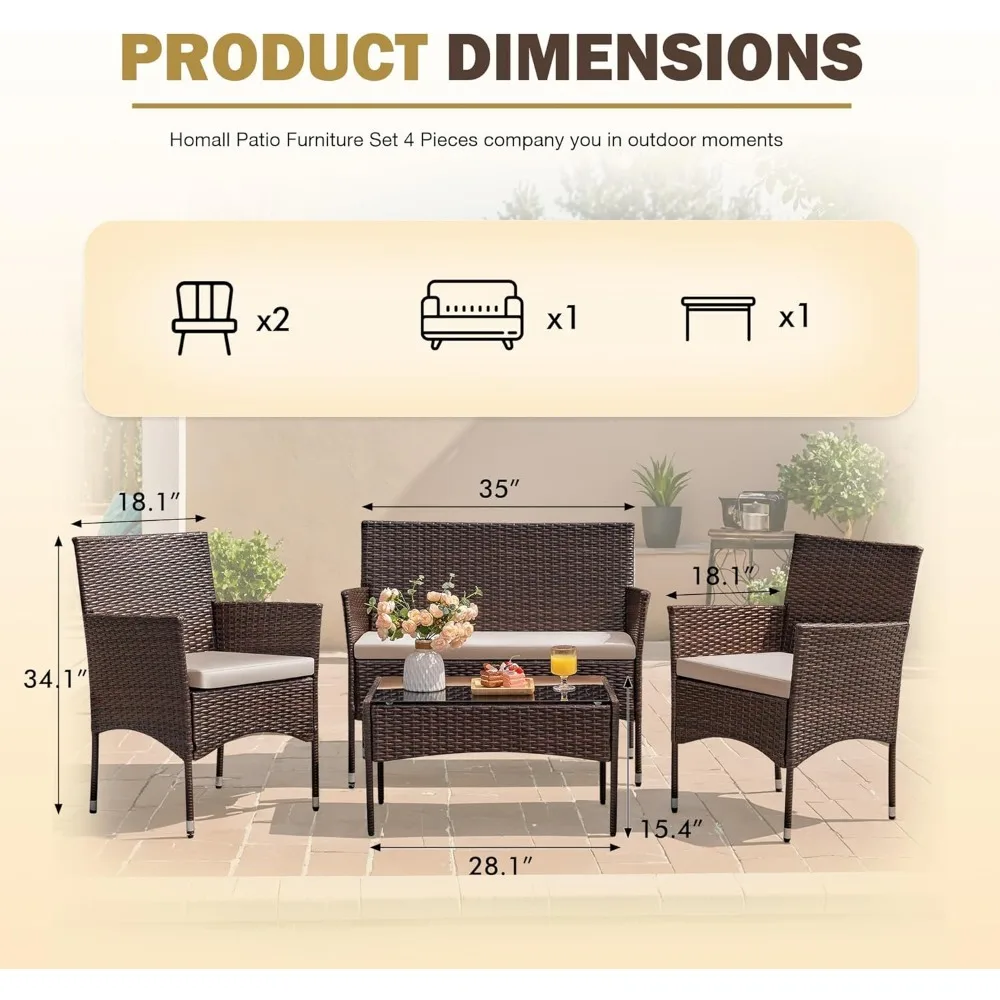 4-Piece Rattan Wicker Patio Furniture Set 6